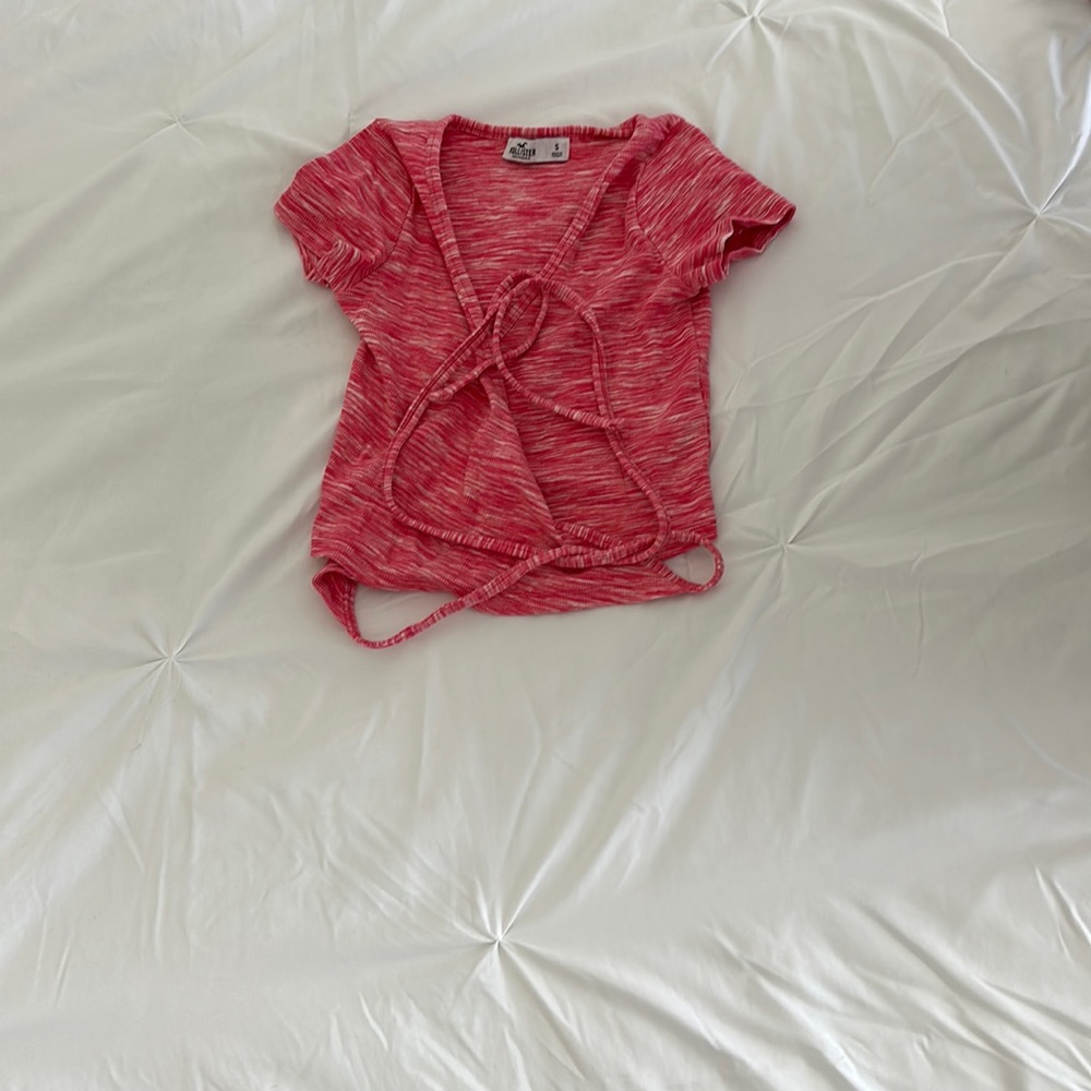 pink and white hollister wrap tee shirt